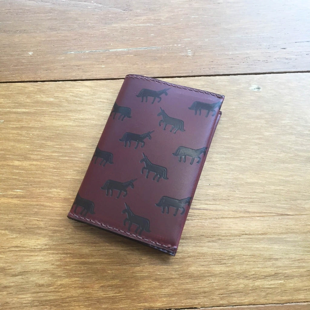 Burgundy Leather Card Holder - Unicorn