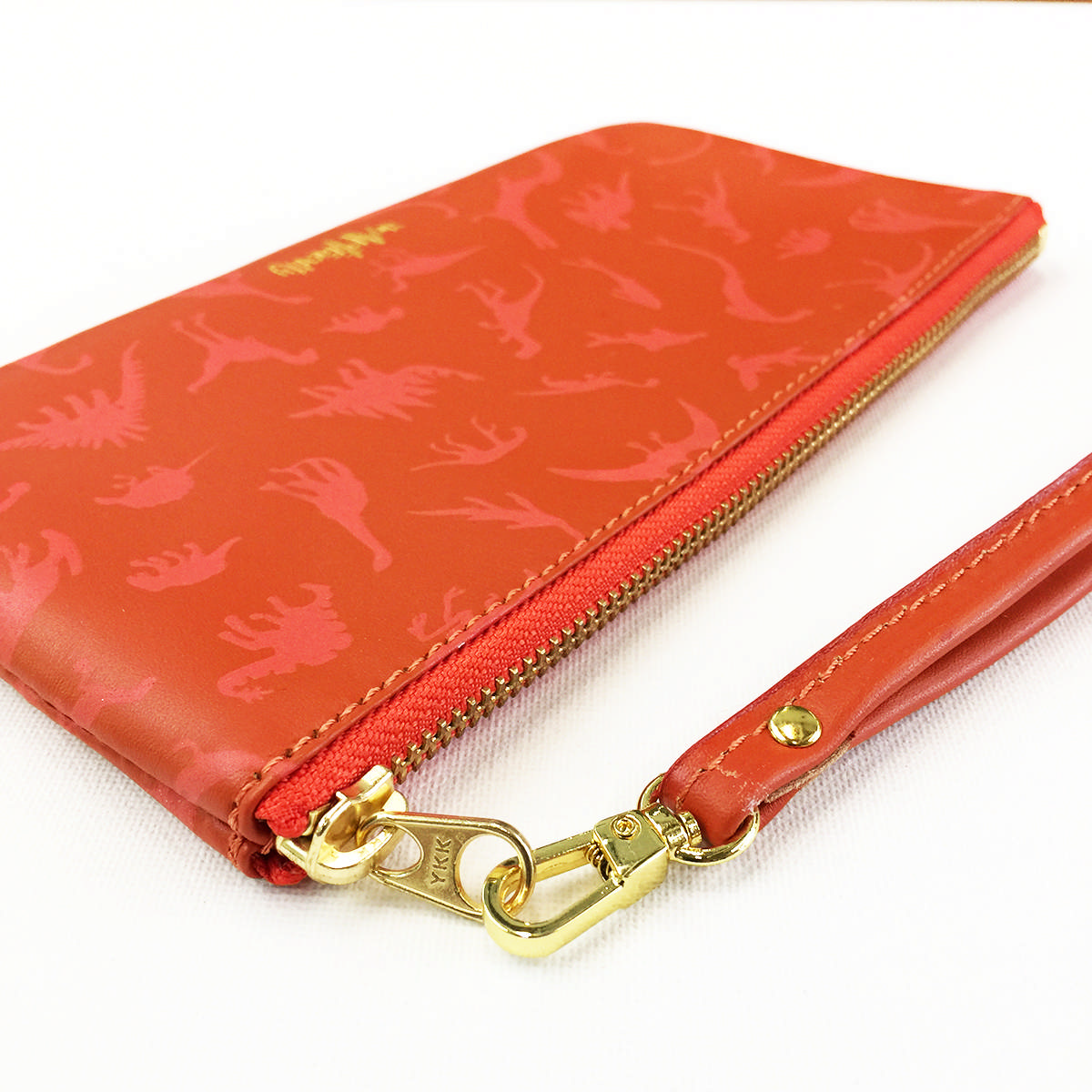 Dino Leather Wristlet Clutch - Coral