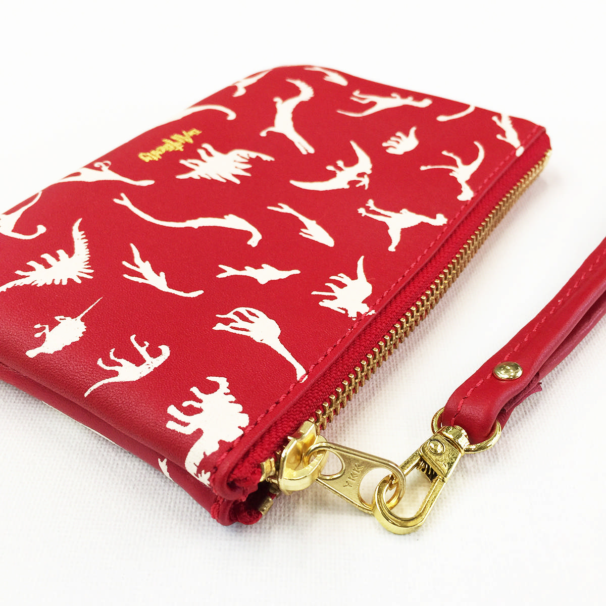 Dino Leather Petite Wristlet - White on Red