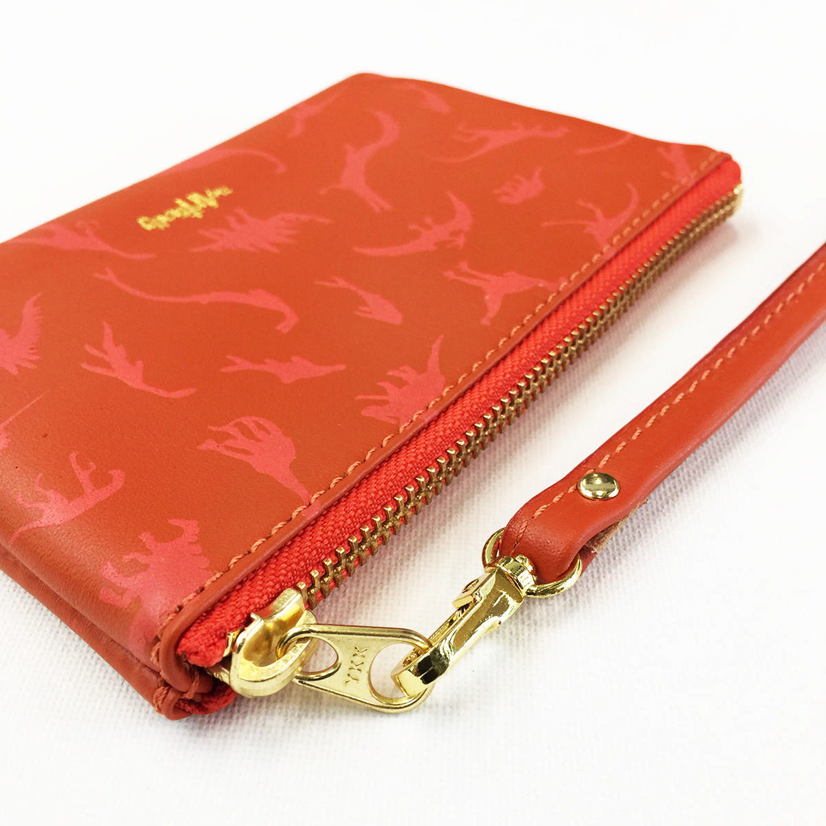 Dino Leather Petite Wristlet - Coral