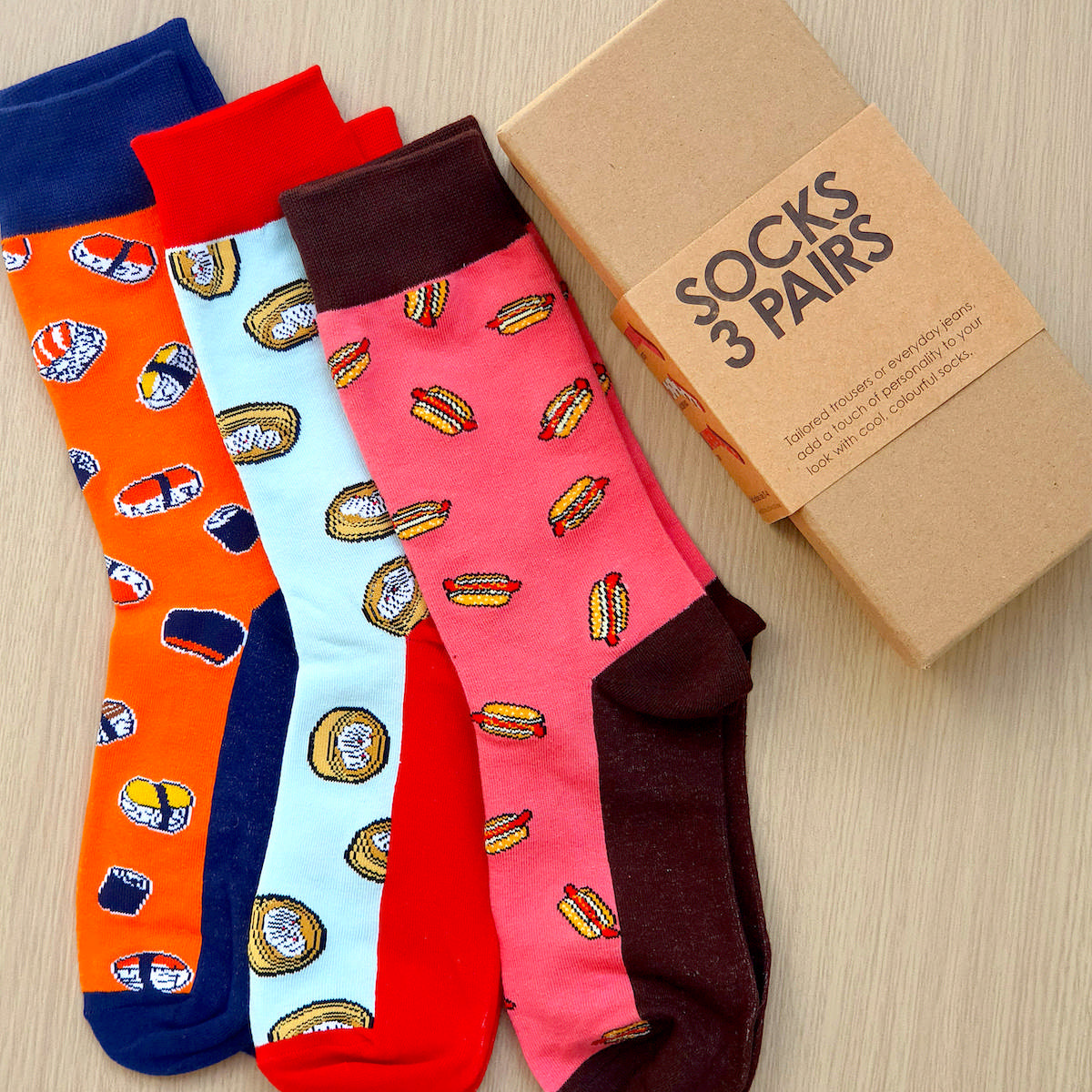 Socks Set of 3 - Sushi/Hotdogs/Cha Siew Bao