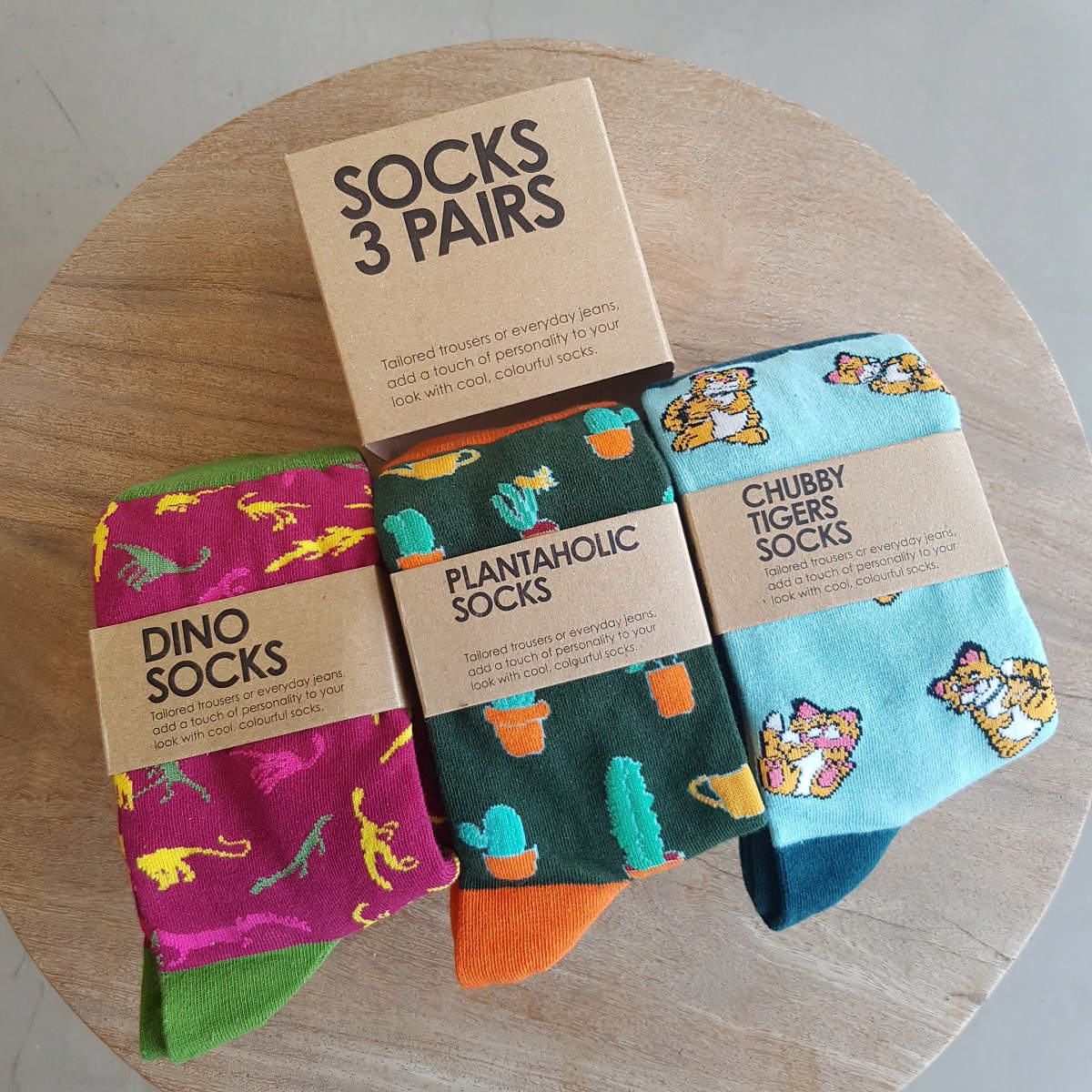 Socks Set of 3 – Dino Plum/Tiger/Plantaholic