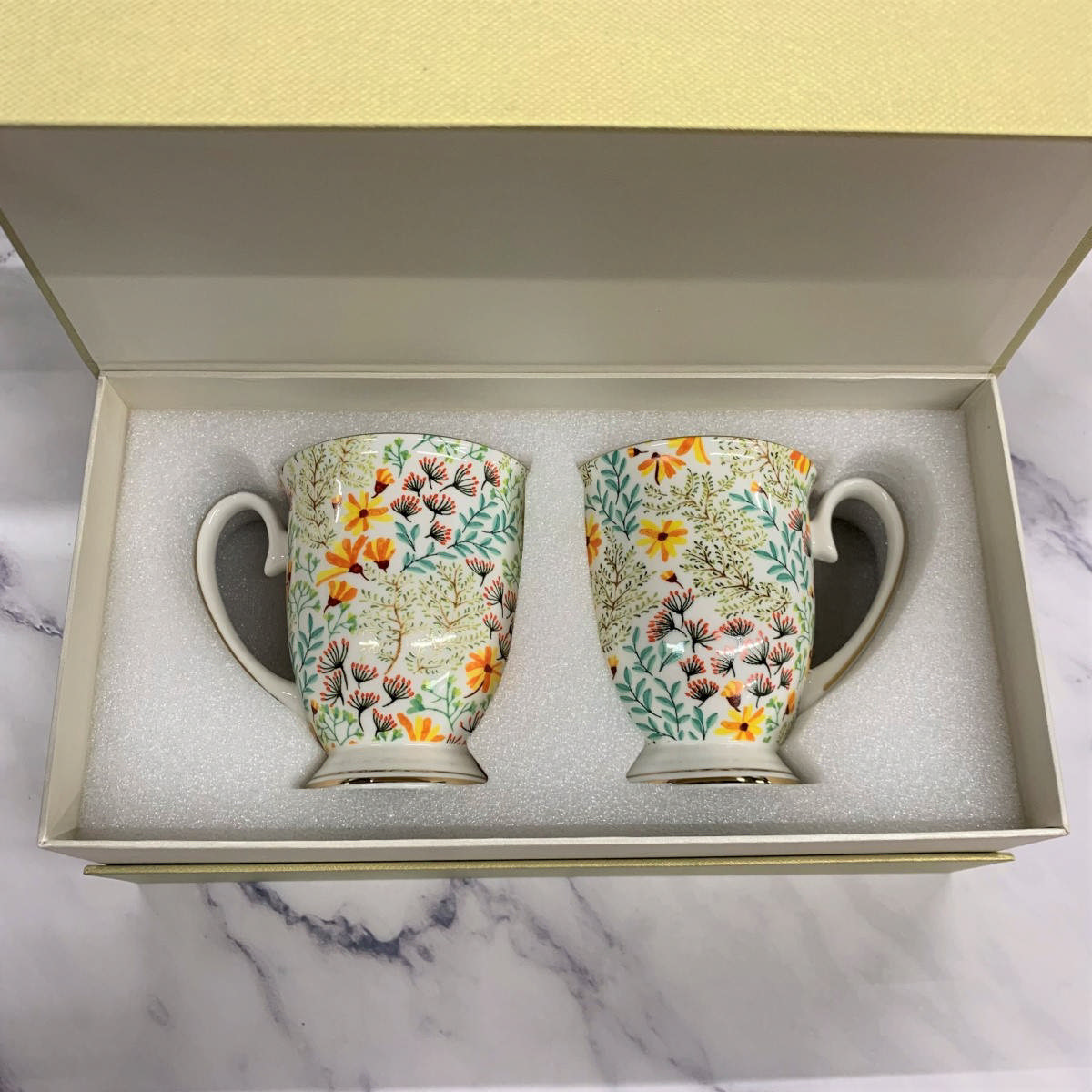 Porcelain Cup Set of 2 – Spring on White