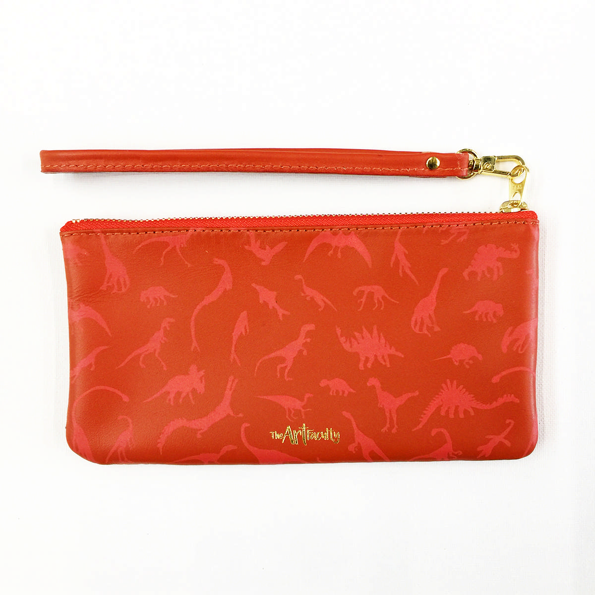 Dino Leather Wristlet Clutch - Coral