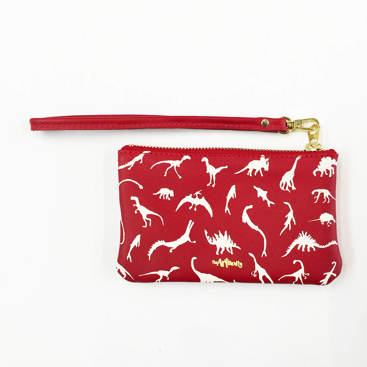 Dino Leather Petite Wristlet - White on Red