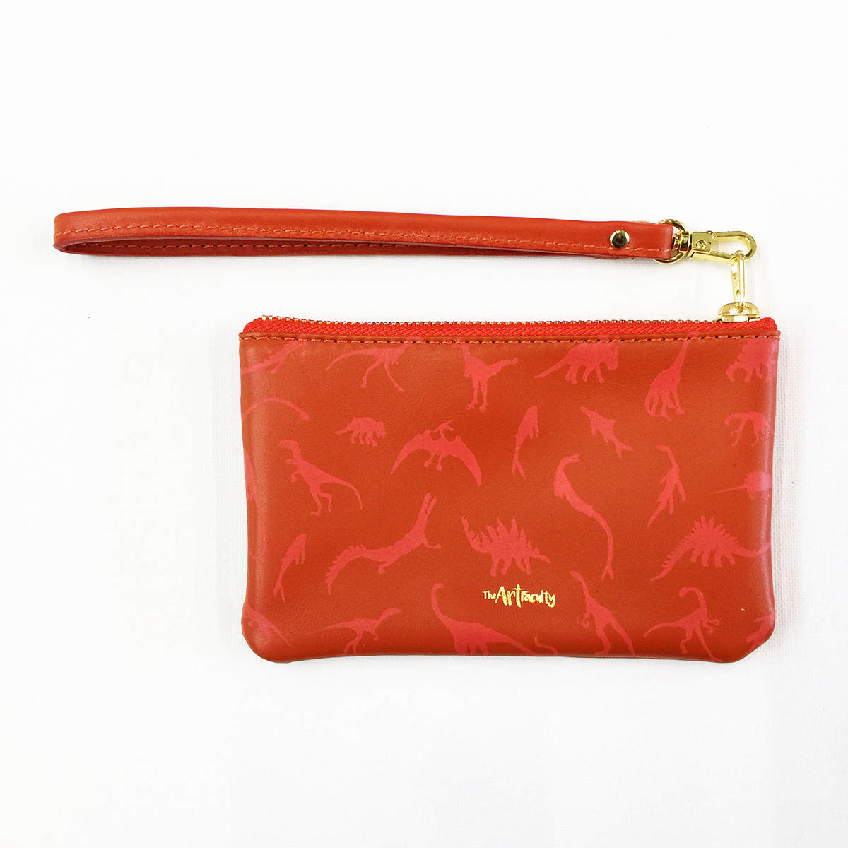 Dino Leather Petite Wristlet - Coral